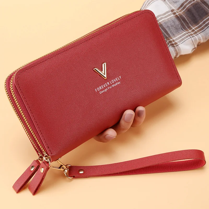 Women Long Wallets Fashion V Female Solid Color TLXT Leather Coin Wallet Purses Ladies Long Wristband Card Wallet Holder Clutch Bag Woman Purse