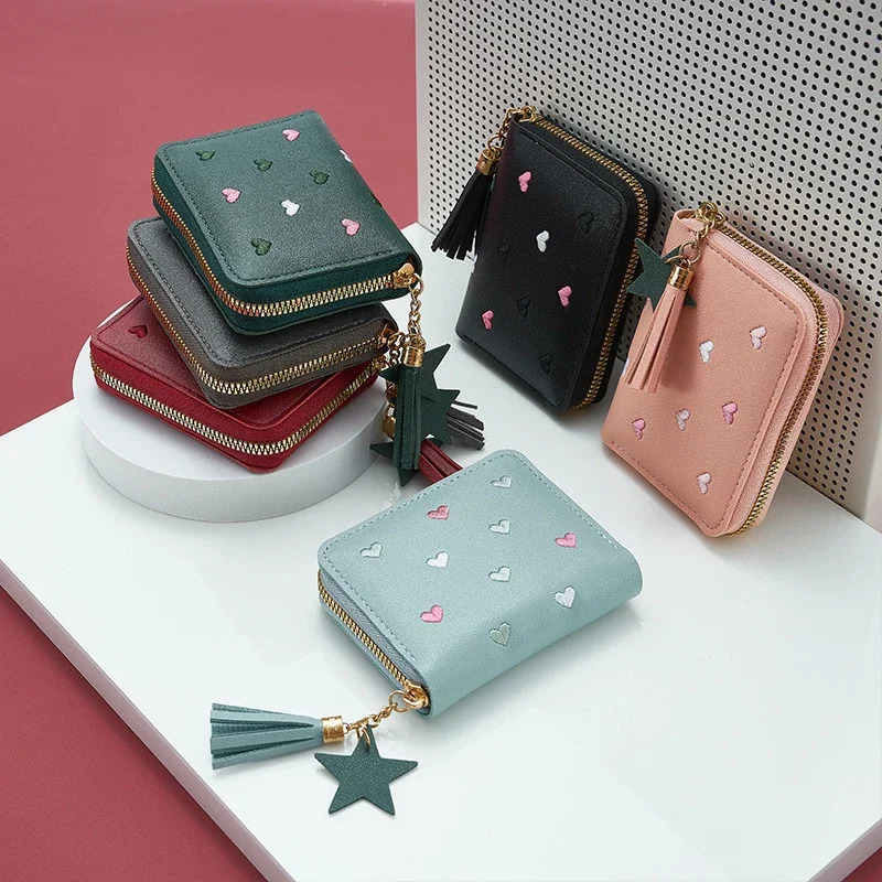 Women Ladies Mini Small Short Tassel Cute Zipper Pu Leather Coin Female Hand Wallet Purse 241224 Y260206