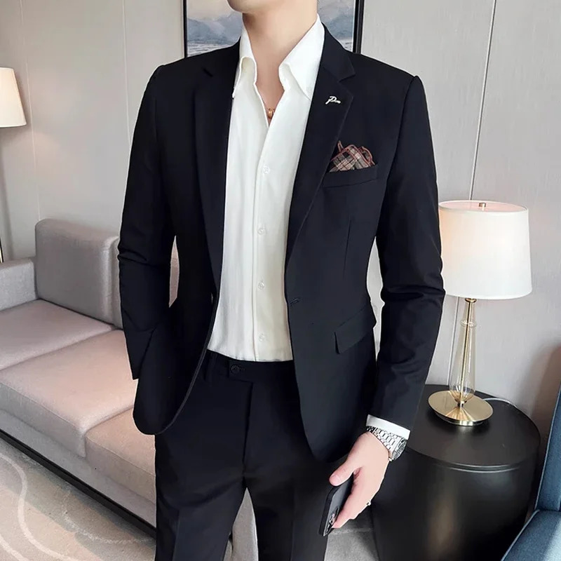 Jacket Pants High End Boutique Solid Color Mens Casual business office Suit Groom Wedding Dress Party Blazer Trousers 241225