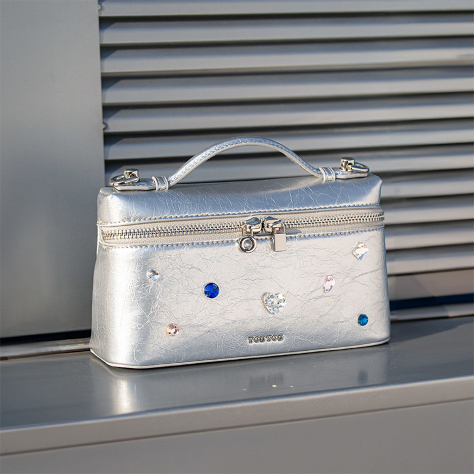 TOUTOU Jewel Embellished Box Bag, New Summer Sier Handbag, And Exquisite Shoulder Bag