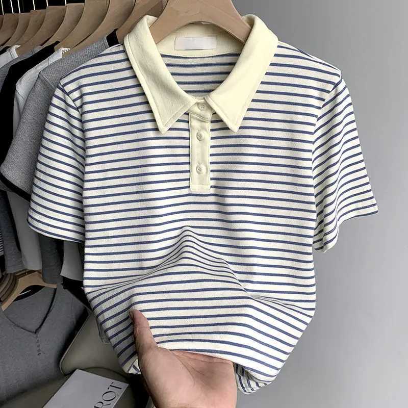 Fashion Simple Casual Versatile Men Polo Shirts Summer New Short Sleeve Lapel Button Contrasting Striped Slim Breathable TopsXJ241225