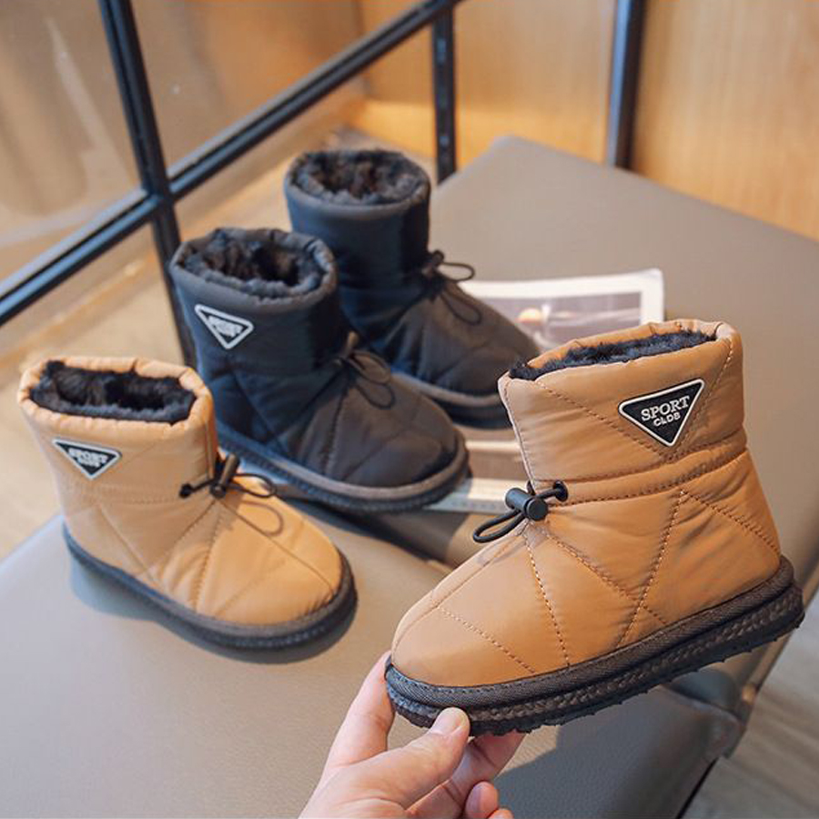 Winter Kids Snow Boots Thick Fur Morden Sewing Elastic Band Children Youth Boots Flat Black Brown Non-slip Cutefeet Warm Boys Girls Toddler Boots Shoe