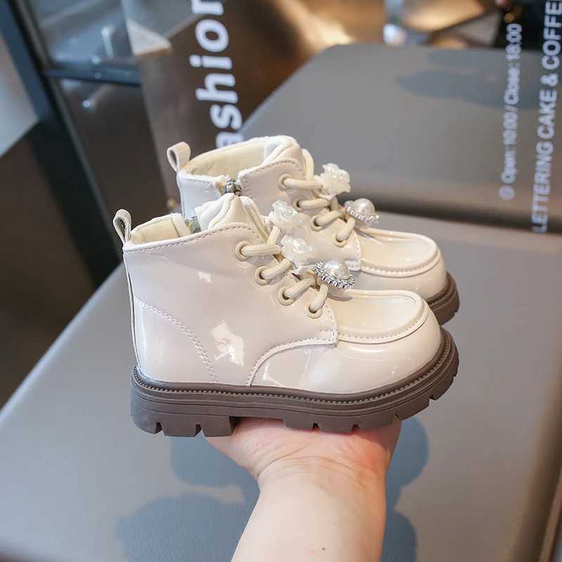 Athletic Outdoor 2-18 Years Old Girls Padded Martin Boots Fall Winter New Beige Flowers Girls Cotton Shoes Black Fashion Children Boots Shoes H241223