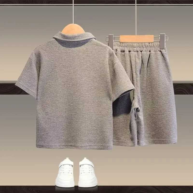 Clothing Sets Summer Children Boy Clothes Set Kid Lapel Solid Polo T-shirts and Shorts 2pcs Suit Teenage Girls Top Bottom Outfits TracksuitsY2412251ES