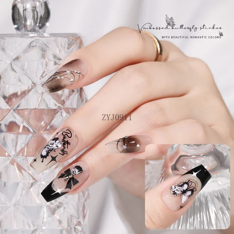 Nail art butterfly sticker explosion 5D relief three-dimensional adhesive nail decal decoration small pattern 241225