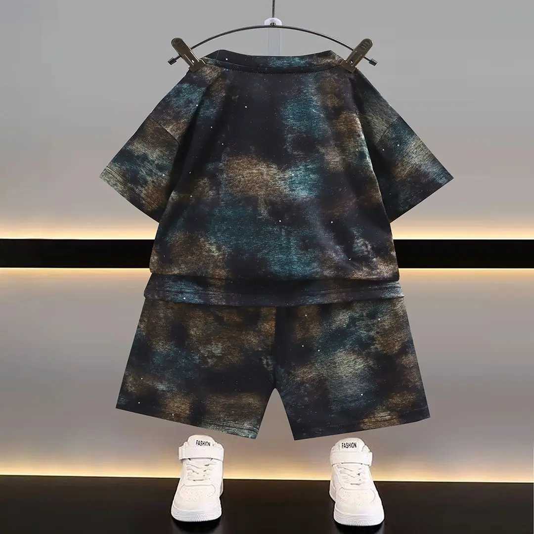 Clothing Sets Summer Children Boy Clothes Set Fashion Gradient Short Sleeve T-shirts and Short 2pc Suit Teenage Letter Print Top Bottom OutfitY2412259