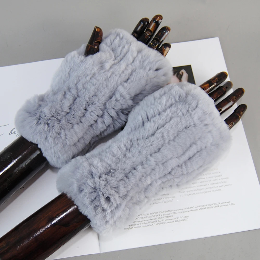 Winter Women Natural Real Rex Rabbit Fur Gloves Good Elastic Knitted Rabbit Fur Mittens Lady Real Rex Rabbit Fur Gloves 241225