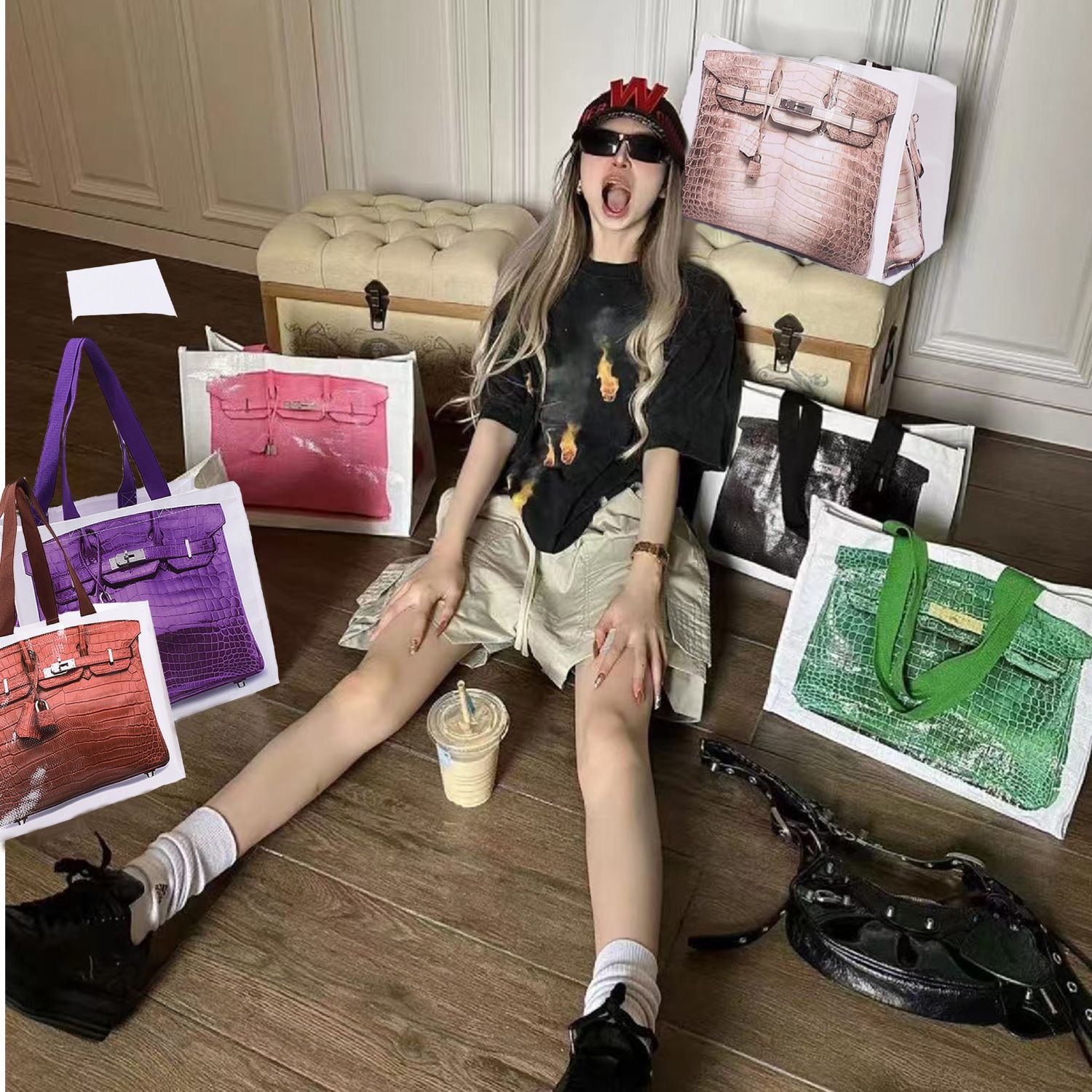 Shopping Bags 2025 INS Blogger's Parody Creative Grocerybags Platinum Bag Remake Fashion Same Fiess And Leisure