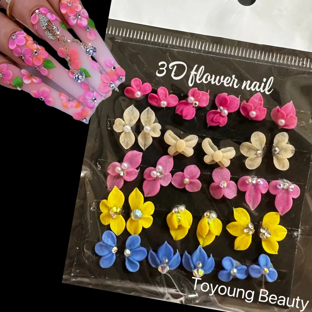 30PCS Small Mini Acrylic 3D Nail Flowers Carving White Mix Colors Jewelry Handmade Kawaii Nail Art Charm Stickers Decoration 241225