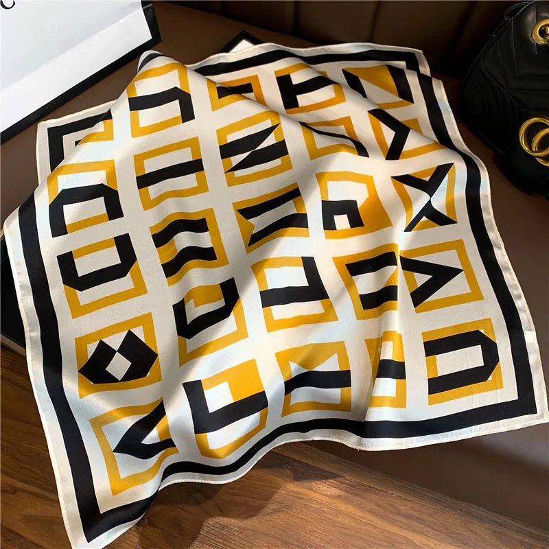 Spring Summer 53CM Silk Square Scarf For Women Joker Elegant faux Mulberry Silk Ladies Scares Letters Printing 241225