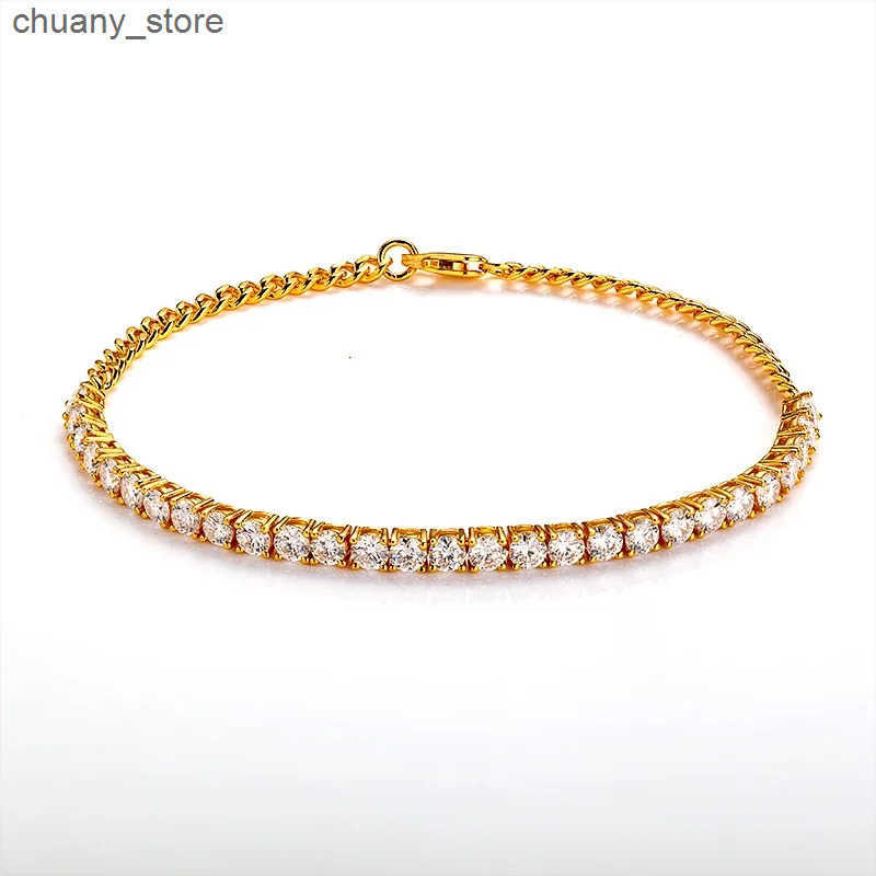 Chain HMJ Moissanite Tennis Original S925 Sterling Silver Plated 18k Yellow Gold With GRA s For Women ManChams F L240910