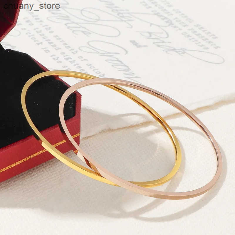 Chain 2mm Stainless Steel Thin Bangle Women Simple Stackable Circle Jewelry Rose Gold Silver Color 55/ 60/ 65mm Flat Surface L240910