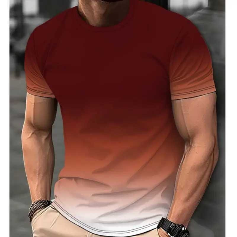 Mens Gradient Color Pattern TShirt Casual Breathable O-Neck Short Sleeve Tee For Outdoor Activities Summer Oversized Streetwear Tops W250616