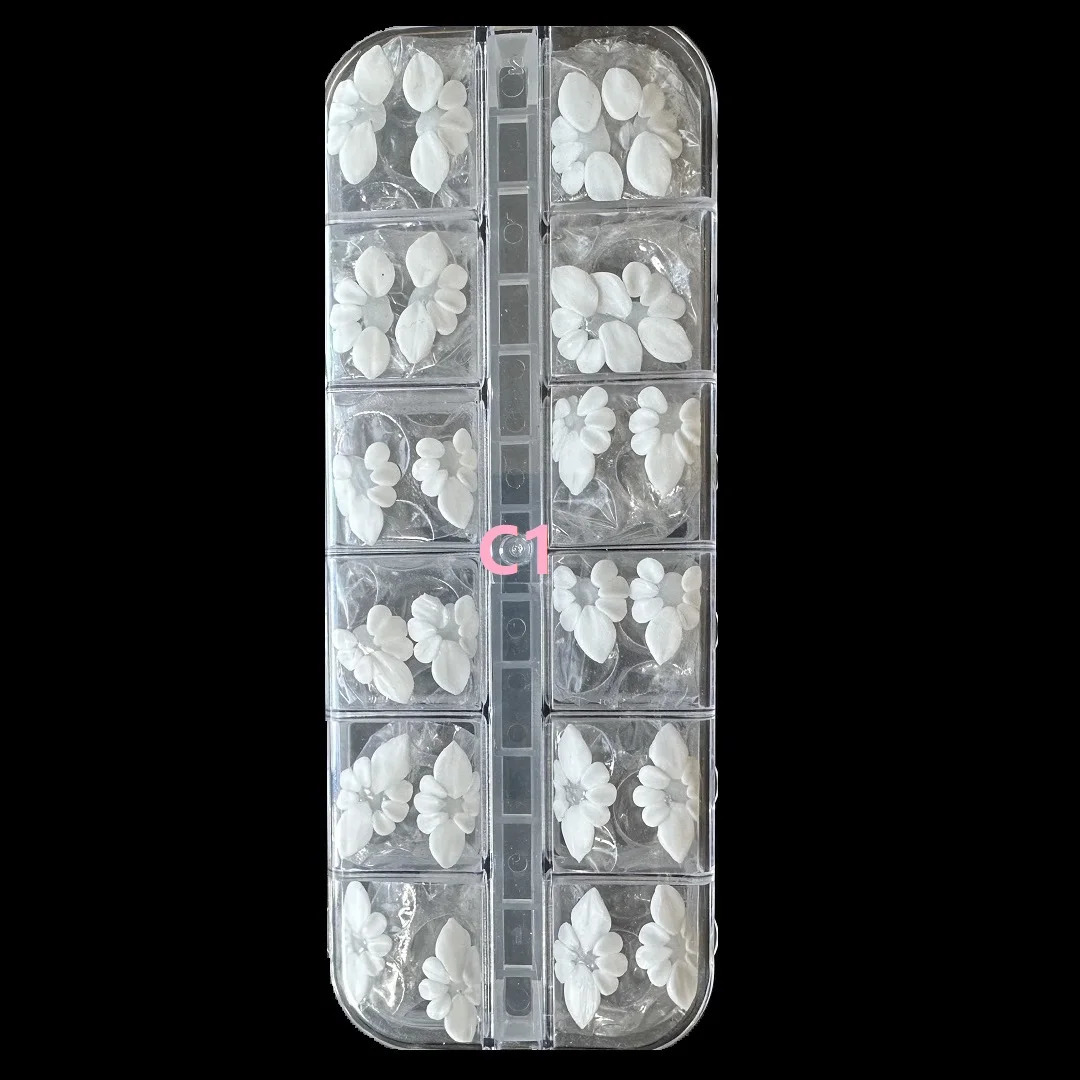 24pcs Manicure Carved Gel 3D Flower White Jewelry Handmade Kawaii Charm Sticker Decoration DIY Nail Art Accessory 241225