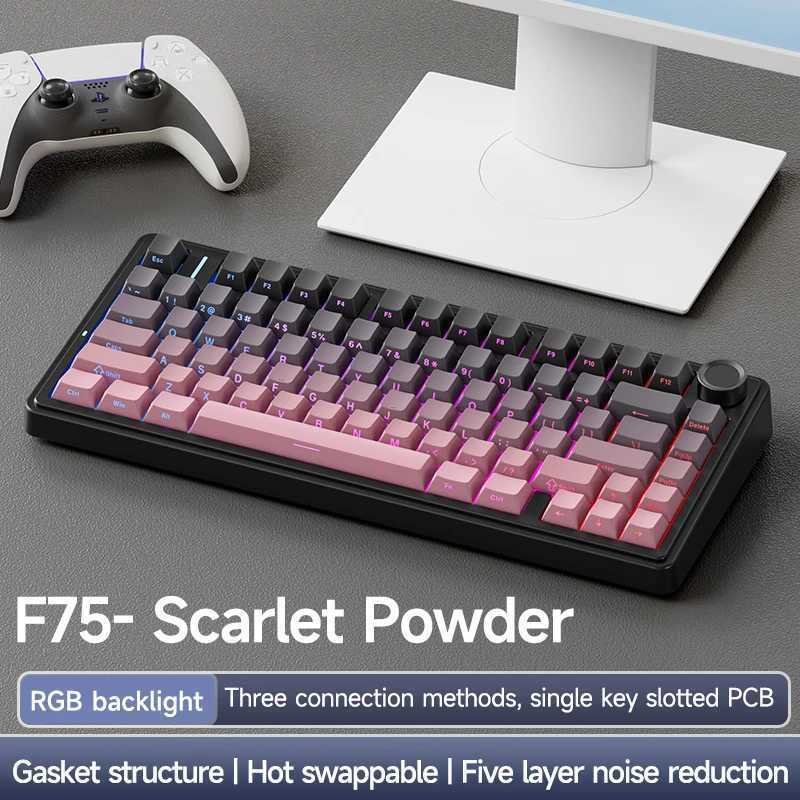 AULA F75 RGB LED Light PC Custom etooth Wireless 2.4G Type-C Wired Gaming Mechanical Switch 75% Keyboard 82 Keys witXJ241225
