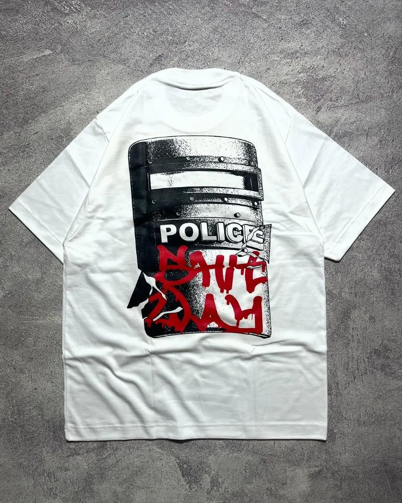 Hip-hop Street Fashion Clothing Gothic Punk Dark UZI Printed Oversized T-shirt American Retro Pure Cotton Casual Tops Men 241224