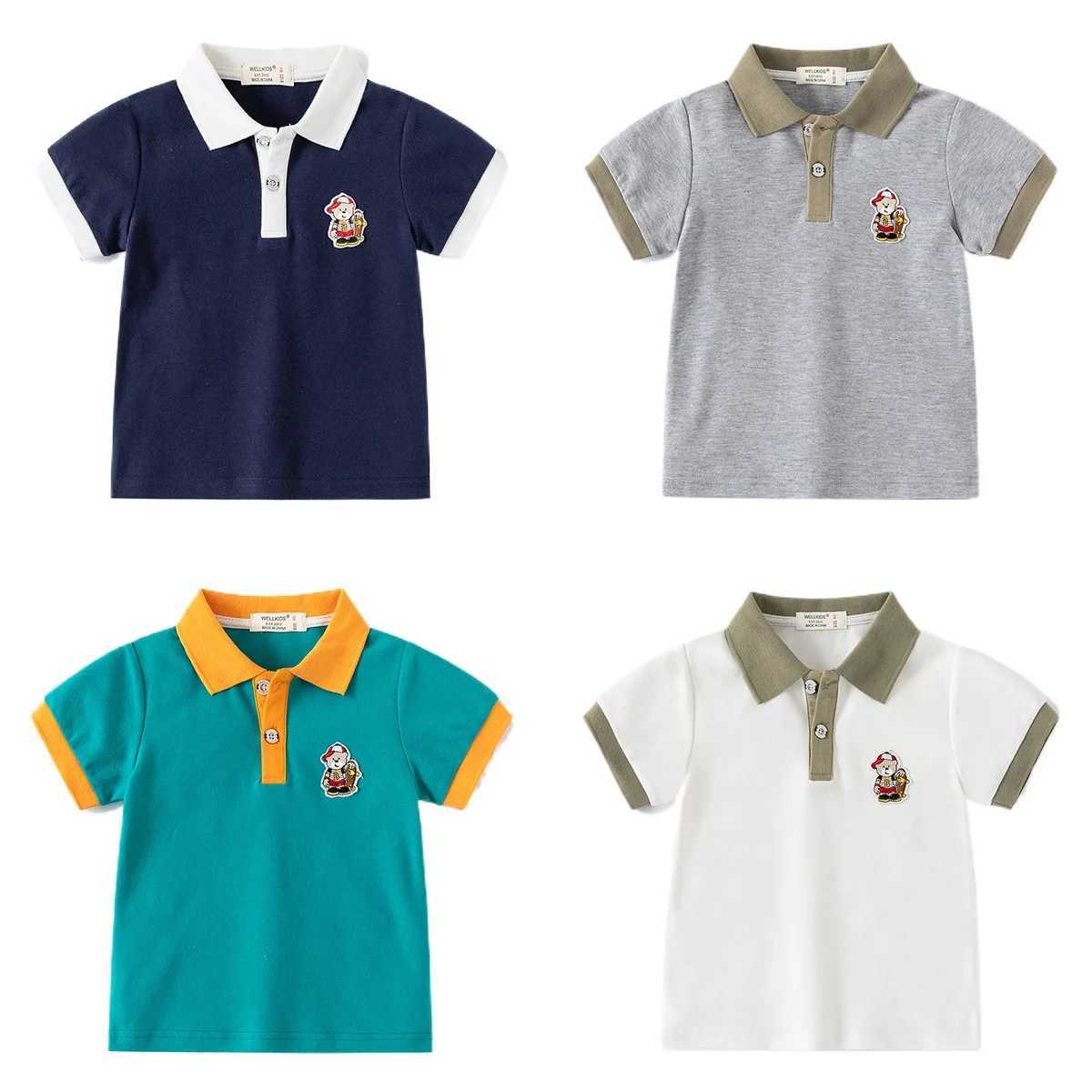 Summer Boys Short Sleeve Casual Breathable Cotton T-shirt with Embroidered Kids Polo Shirt Top Ages 3-8 4 ColorsXJ241225