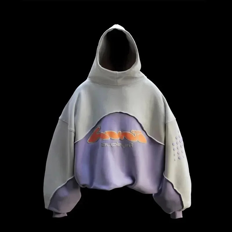 Y2K Fashion Vintage Hoodie High Quality Foam Printing Splicing n Pullover Men Women Hip Hop Streetwear Oversized Sweatshirt 241220