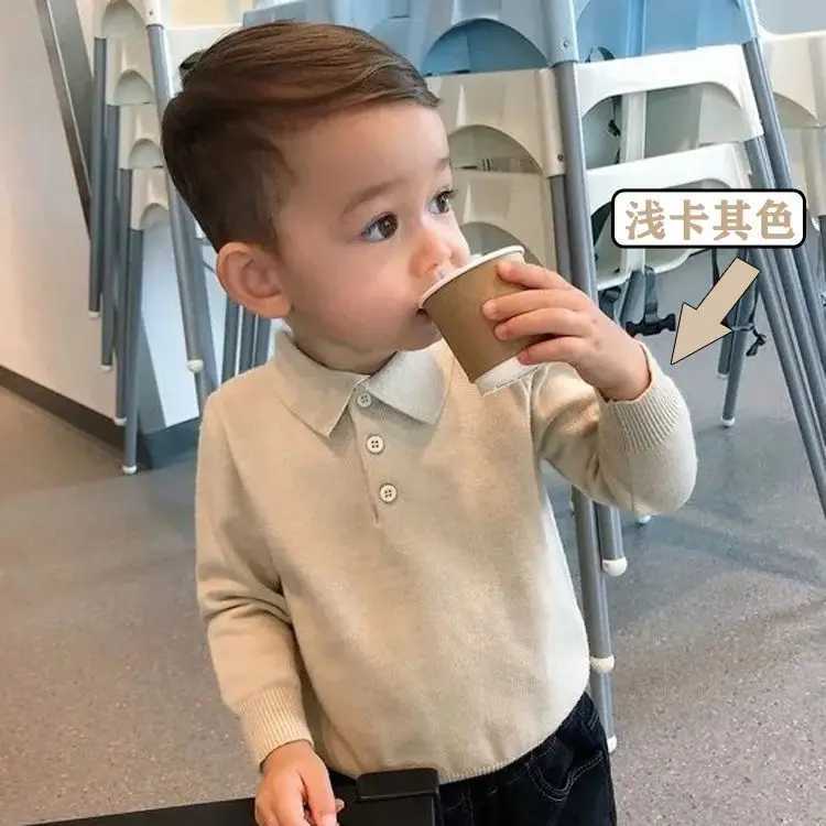 Boys Spring And Autumn Sweater 2023 New Childrens All-match Polo Small Lapel Knitted Shirt For Boys Girls Base Shirt Baby TopsXJ241225