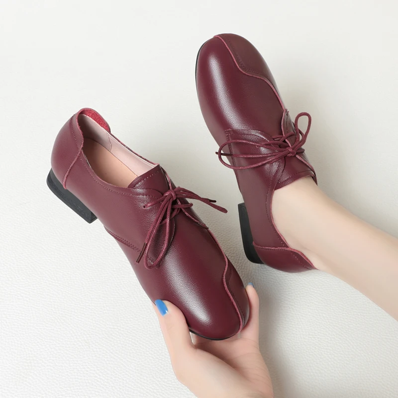 AIYUQI Women's Casual Shoes Genuine Leather Fall Vintage Mom Shoes Women's Non-slip Lace-up Women's Shoes