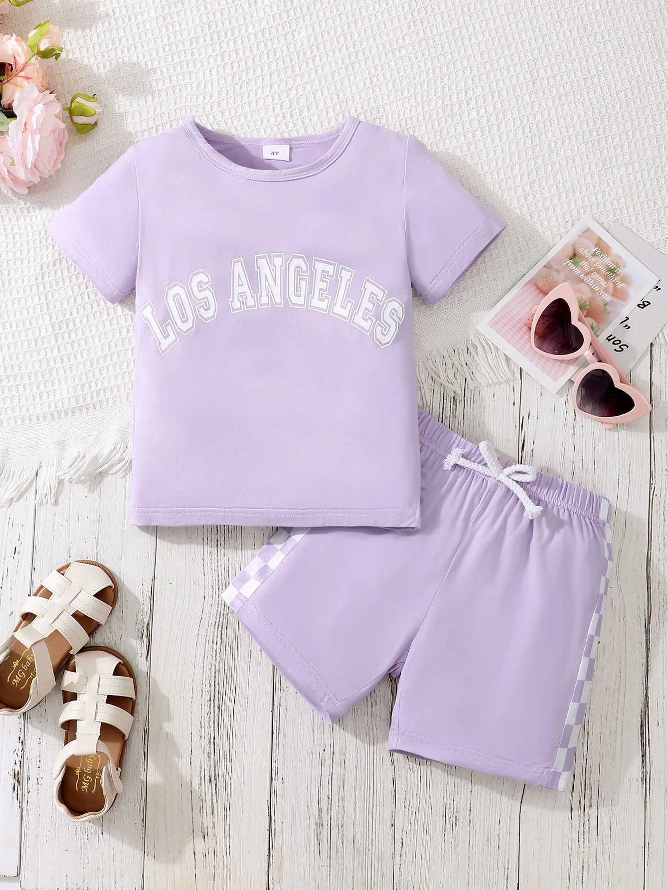 Clothing Sets 4-7 Years Kids Boys Girl 2PCS Clothes Set Letter Print Short Sleeve T-shirt+Solid Shorts Summer Casual Sport Style Children WearY2412259