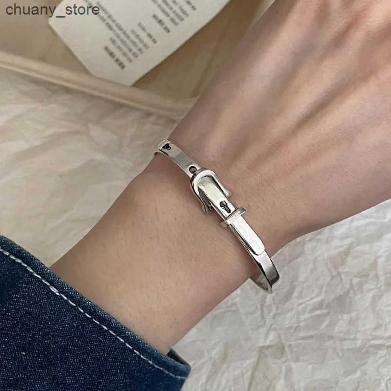 Chain 2024 New Arrival Trendy Belt Buckle Design Thai Silver Ladies Bangle Jewelry For Women Christmas Gifts No Fade L240910