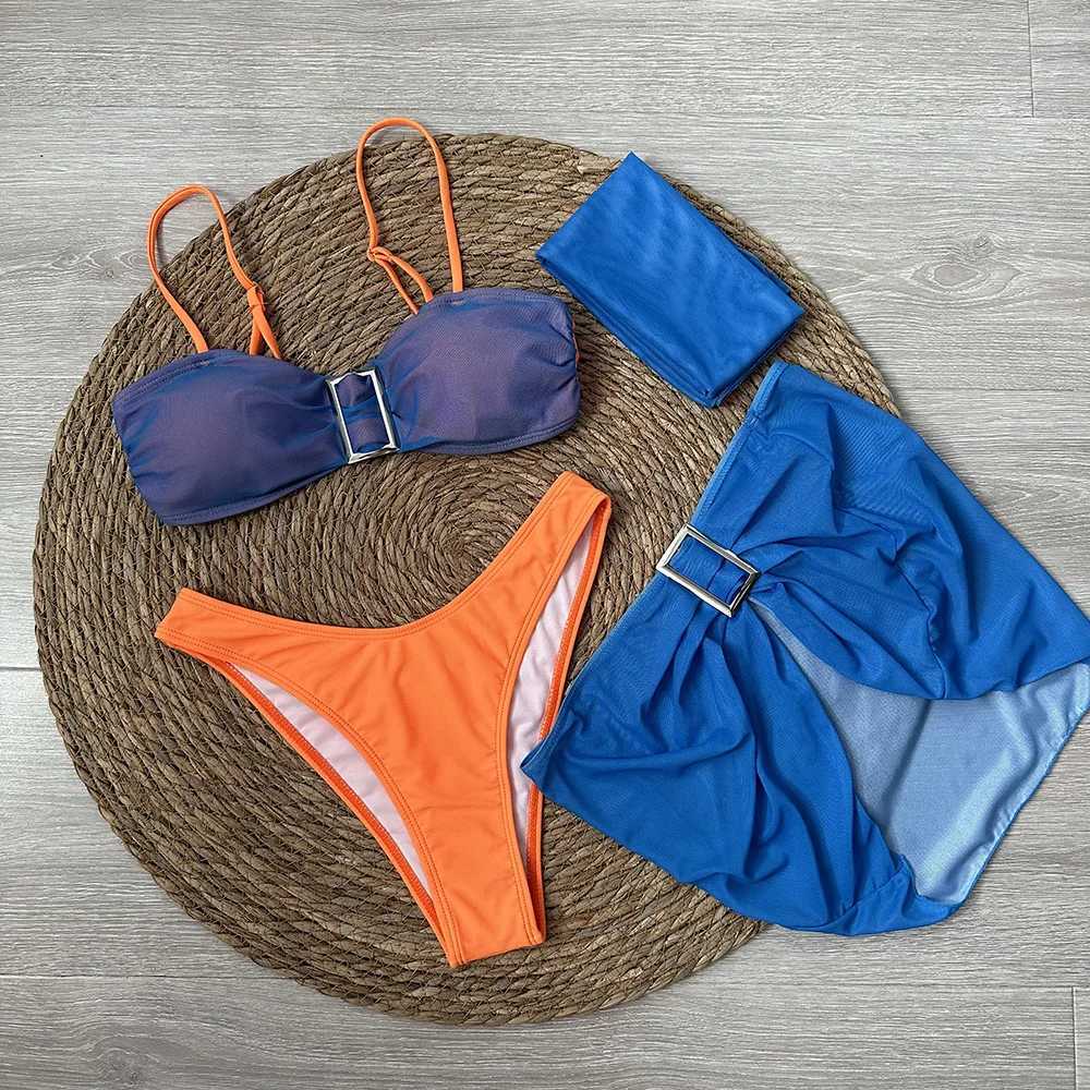 4-piece bikini set with mini ski cart push up womens swimsuit 2024 sexy swimsuit Brazilian bikini thongW241225