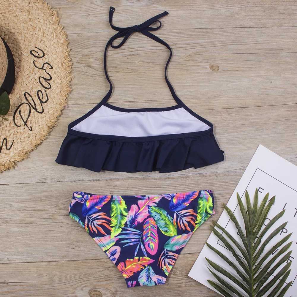 Print Summer Girls Kids Bikini Set 5-4 Years Ruffle Childrens Swimwear Childrens Bandage Swimwear Beach WearW241225