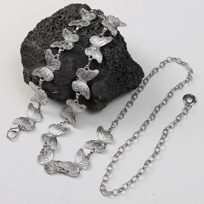 Retro Belly Waist Chain Y2K Butterfly Versatile Silver Color Vintage Waist Chain Dress Skirt Sexy Chain Gothic Fashion Accessory 241225