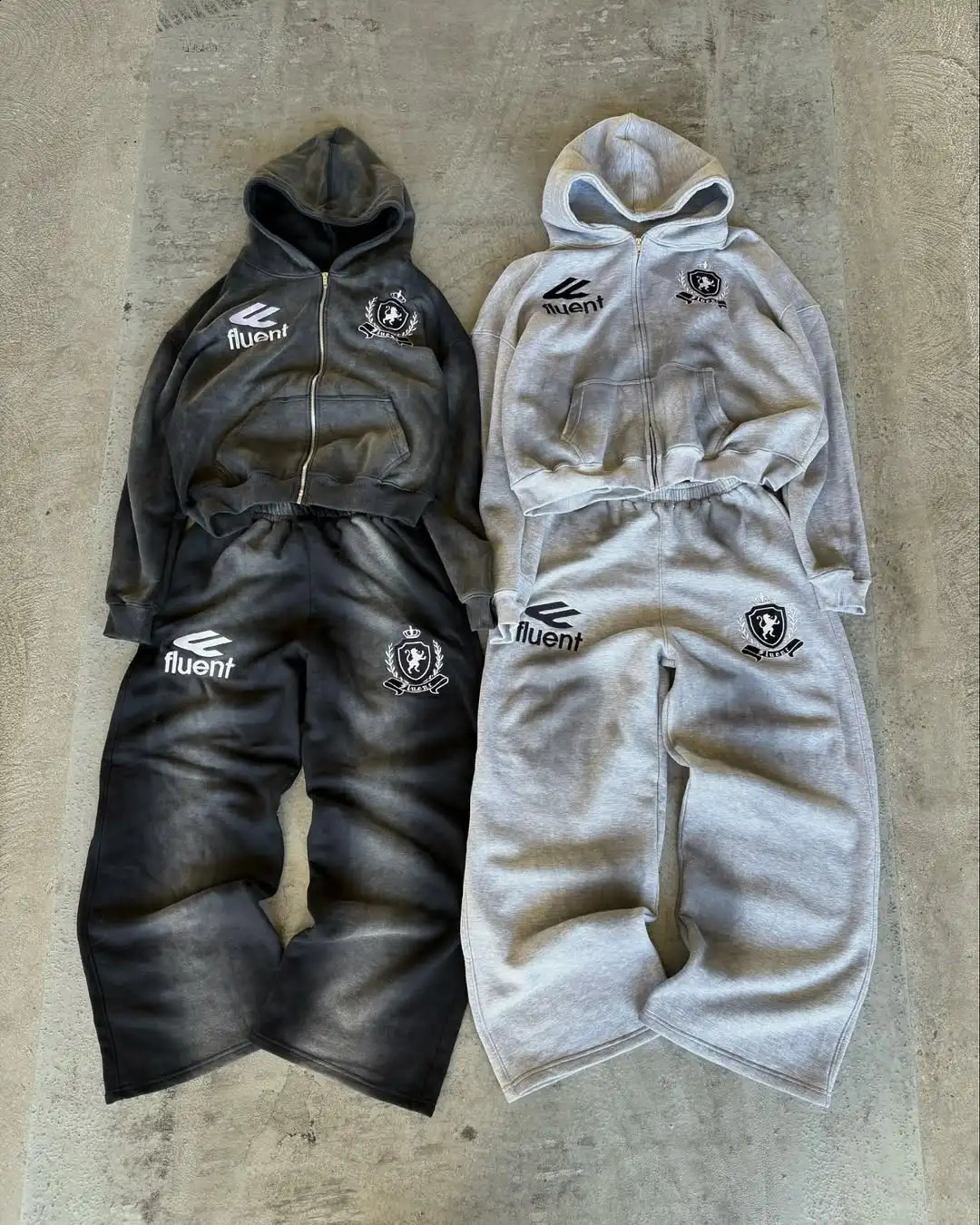 American Retro Letter Print Zipper Sweatshirt and Sweatpants Suit Men Women Long Sleeves Simple Streetwear 241225
