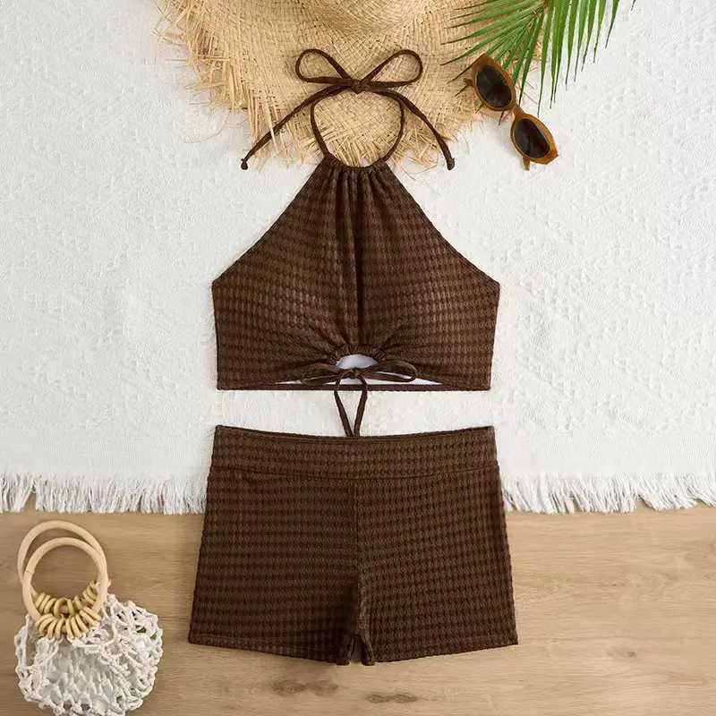 Sexy high waisted bikini 2025 womens high neck swimsuit womens swimsuit solid swimsuit summer swimsuitW241225