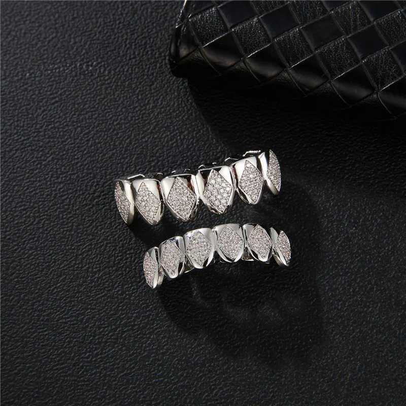 D Z CZ Teeth Grillz Set For Unisex Top Bottom Mouth Gold Silver Color Teeth Grills Tooth C Removable Dental Fashion JewelryXJ241225