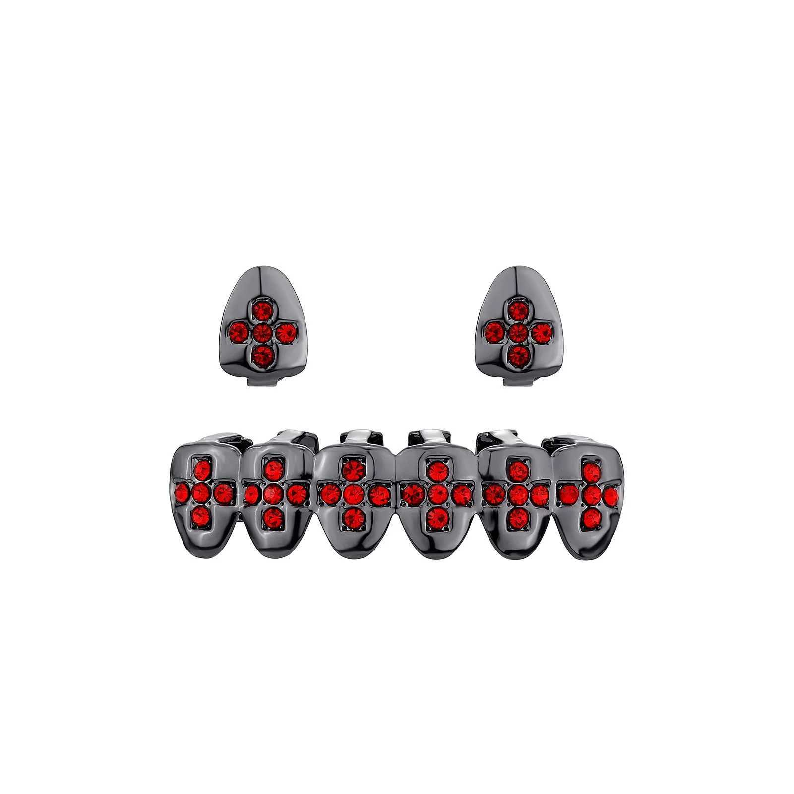 RACHELZ Dark Gothic Red CZ Stone Teeth Grillz Braces Black Color DIY Red Zircon Tooth Cs For Women Men Jewelry Dental GrillsXJ241225