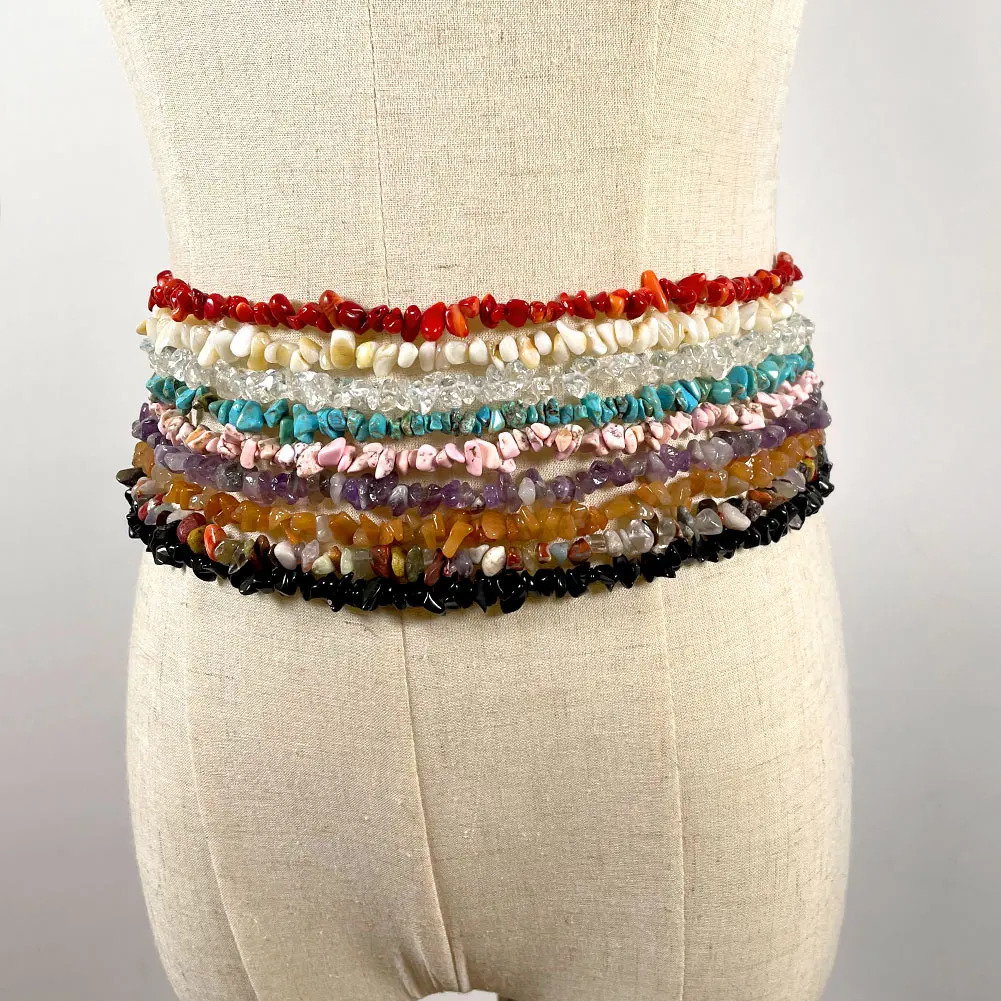 Boho Fashion Natural Turquoise Crystal Stone Waist Chain Belly Chain Body Jewelry Personality Handmade Beaded Chain 241225