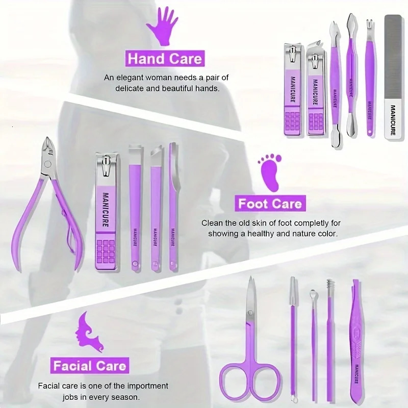 Premium Nail Care Kit - Classic Style with Purple Travel Case Stainless Steel Tools for Salon-Perfect Grooming - Includes Clipp 241225