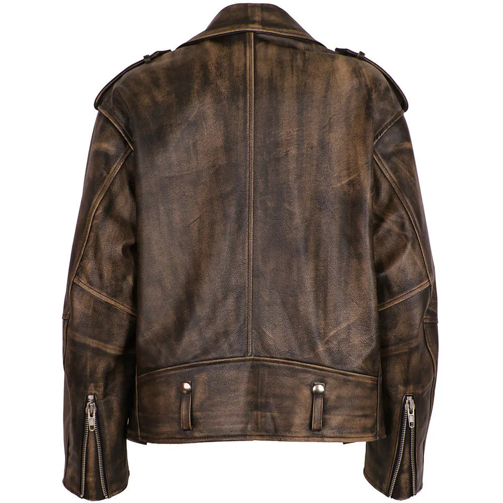 YOLOAgain 2023 Autumn Oversized Vintage Moto Biker Leather Jacket Women High Quality Real Ladies 241225