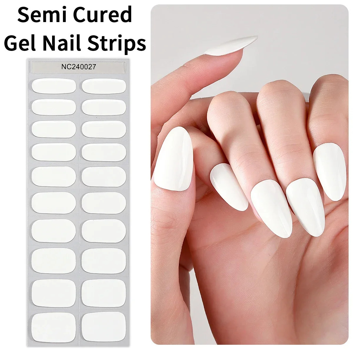 20Tips Red White Black Semi-Cured Gel Nail Wraps Adhesive Waterproof Long Lasting Full Cover Gel Nail Stcikers UV Lamp Need 241225
