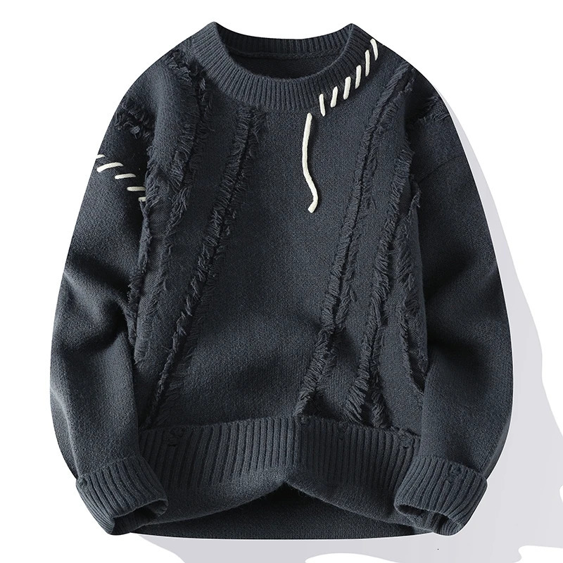 Autumn Winter Warm Mens Knitted Sweaters Fashion Patchwork O Neck Knit Pullovers Korean Streetwear Pullover Casual Mens Clothing 241224