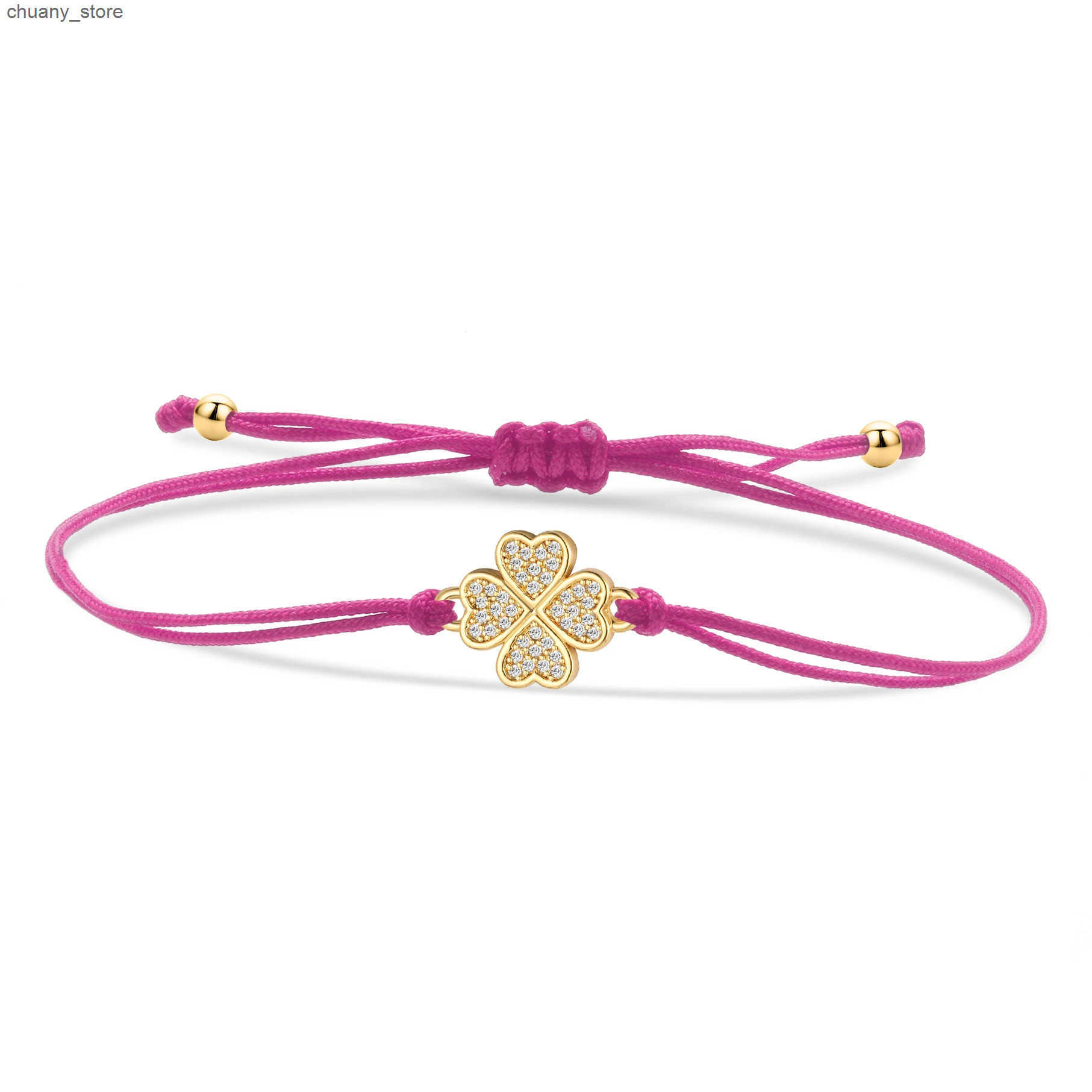 Chain Trendy Cubic Zirconia Crystal Gold-plated Brass Four Leaf Clover Lucky Charm Women Zircon CZ Stones Red String Jewelry L240910