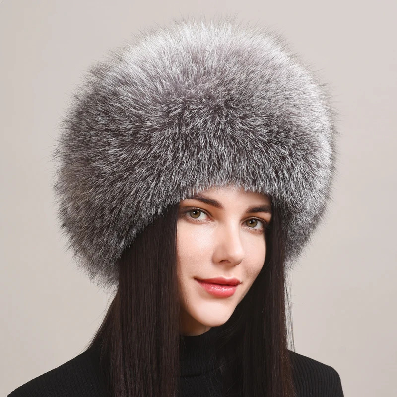 100% natural Fox Fur Hat Women Caps Winter Warm Hat Thick Fur Cap Female Fashion For Women Hat With Earmuffs Hats241224bj