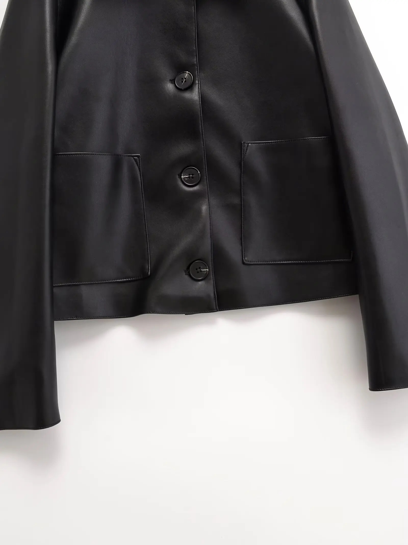 autumn style highgrade temperament lapel black PU leather jacket for women fashionable and versatile trendy 241225