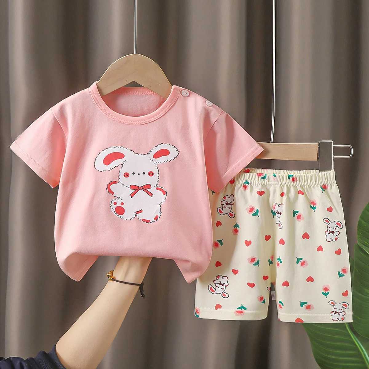 Clothing Sets Summer Baby Girl Clothes Set Children Casual Cotton T-shirts and Shorts 2pcs Outfit Boys Cartoon Bear Print Top Bottom OutfitsY241225PRH