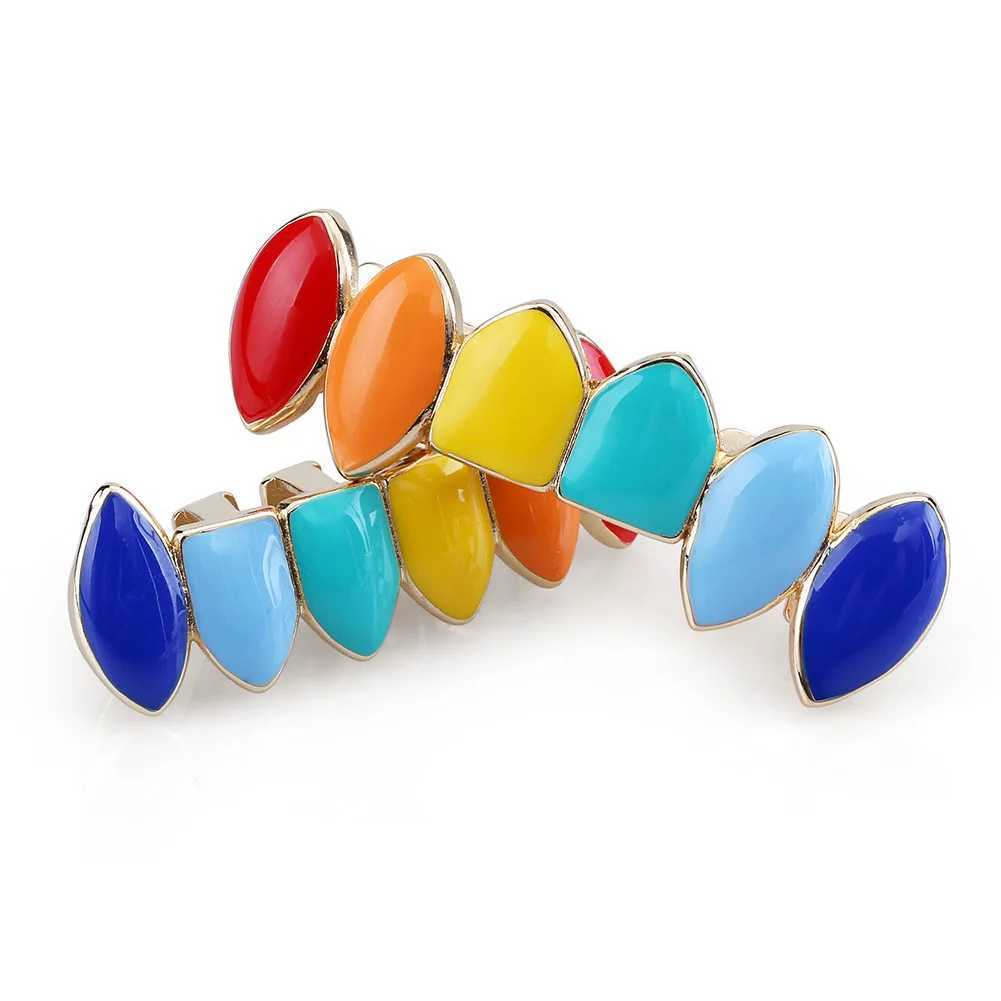 HipHop Rainbow Gold Silver color Teeth Grillz Top Bottom Grills Dental Mouth Cosplay Party Tooth Punk Bo Jewelry GiftsXJ241225