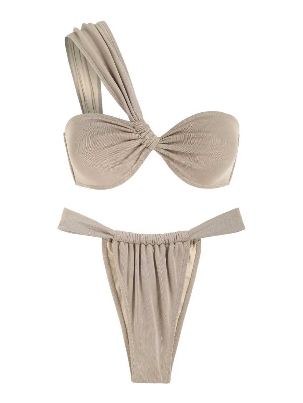 2024 New Womens Swimsuit One Shoulder Swimsuit Tanga Bikini Set Two Piece Swimsuit Solid Color Apron Bikini SwimsuitW241225