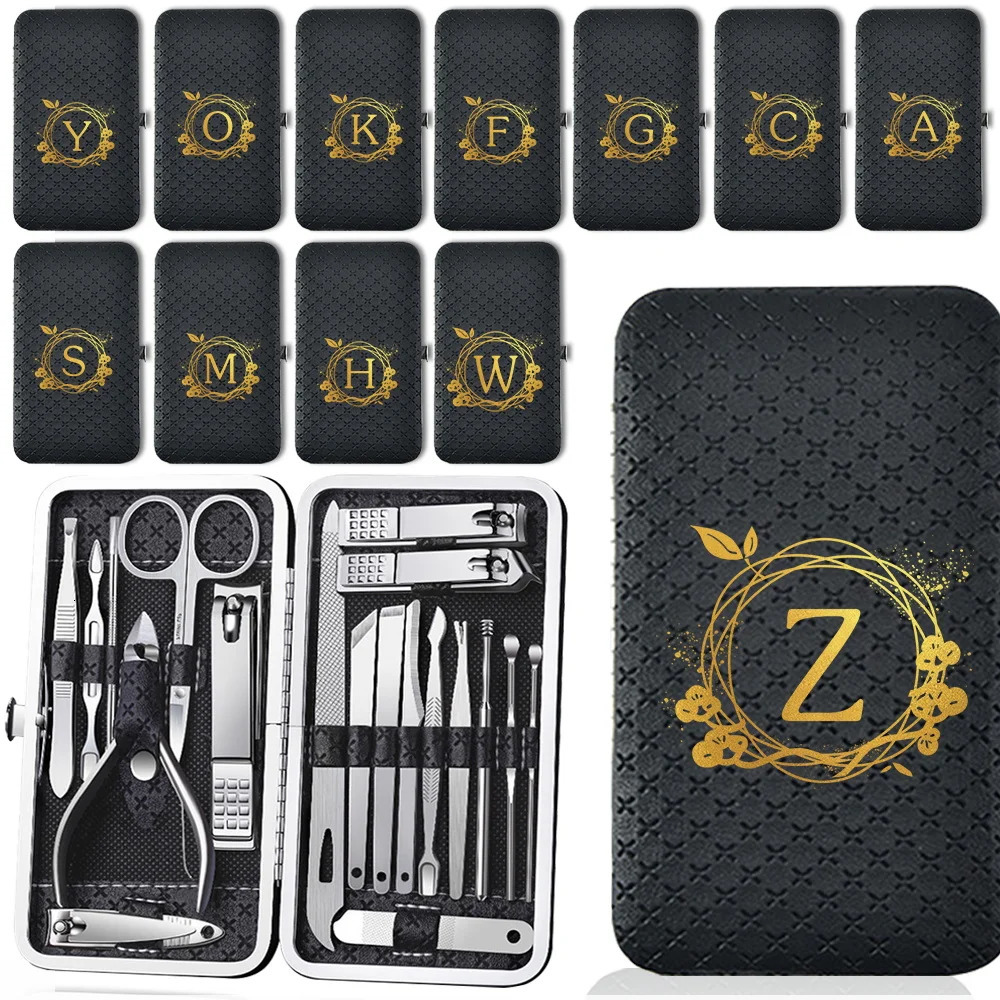 19 Pcs Nail Clippers Set Storage Box Multifunctional Nail Clippers Set Travel Nail Tools Kit Personal Care Wreath Letter Pattern 241225