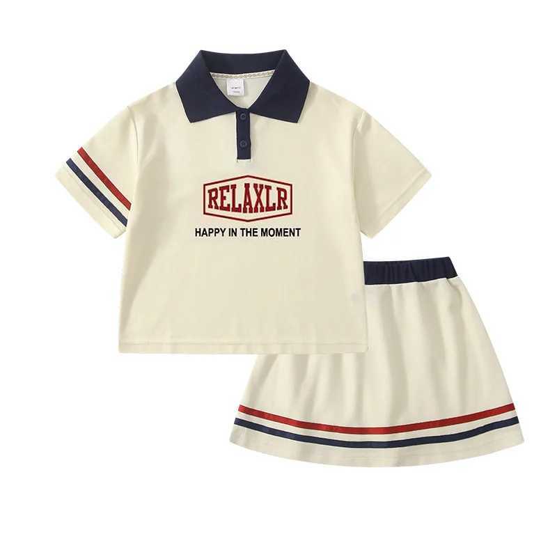 Clothing Sets Summer Children Girls Clothes Set Teenage Letter Printed Lapel T-shirts and Short Skirts 2pcs Set Kid Tennis Top Bottom UniformY241225OG