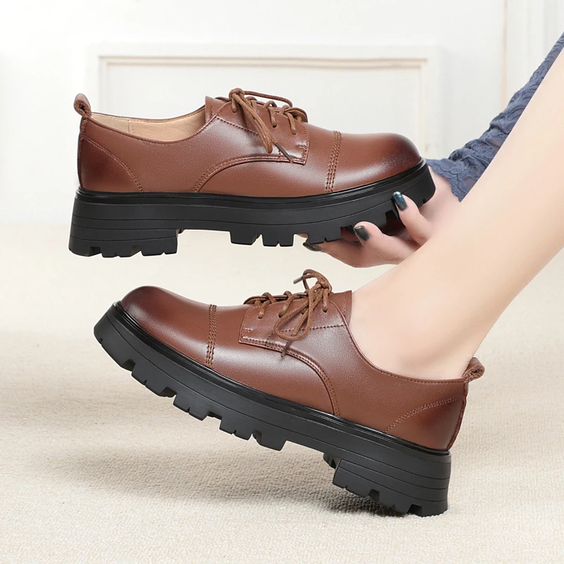 AIYUQI Women Oxford Shoes Genuine Leather Spring Lace-up Llarge Size Women's Loafers Platform Ladies Shoes