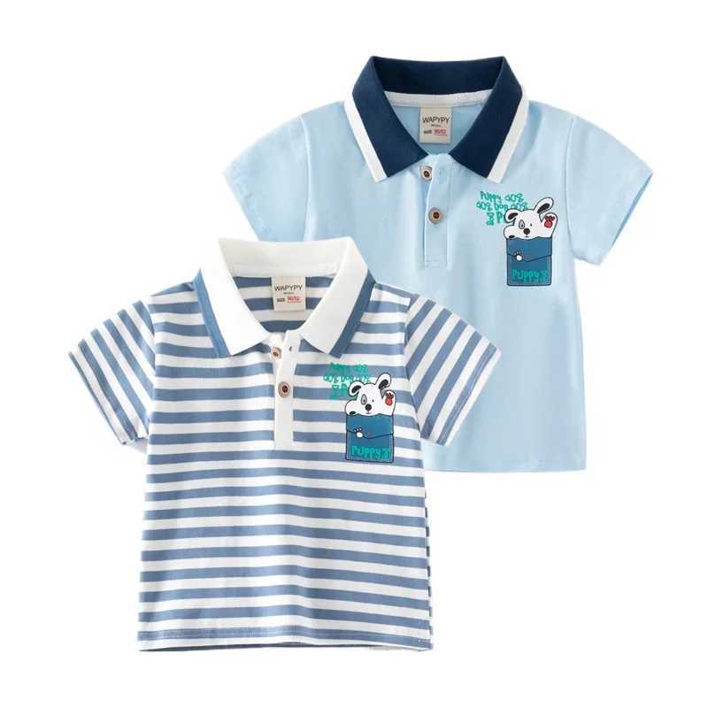 Kids Printed Short Sleeve T-shirt Summer Boys Loose Contrast Striped Polo Shirt Children Breathable Cotton for Ages 3-8XJ241225