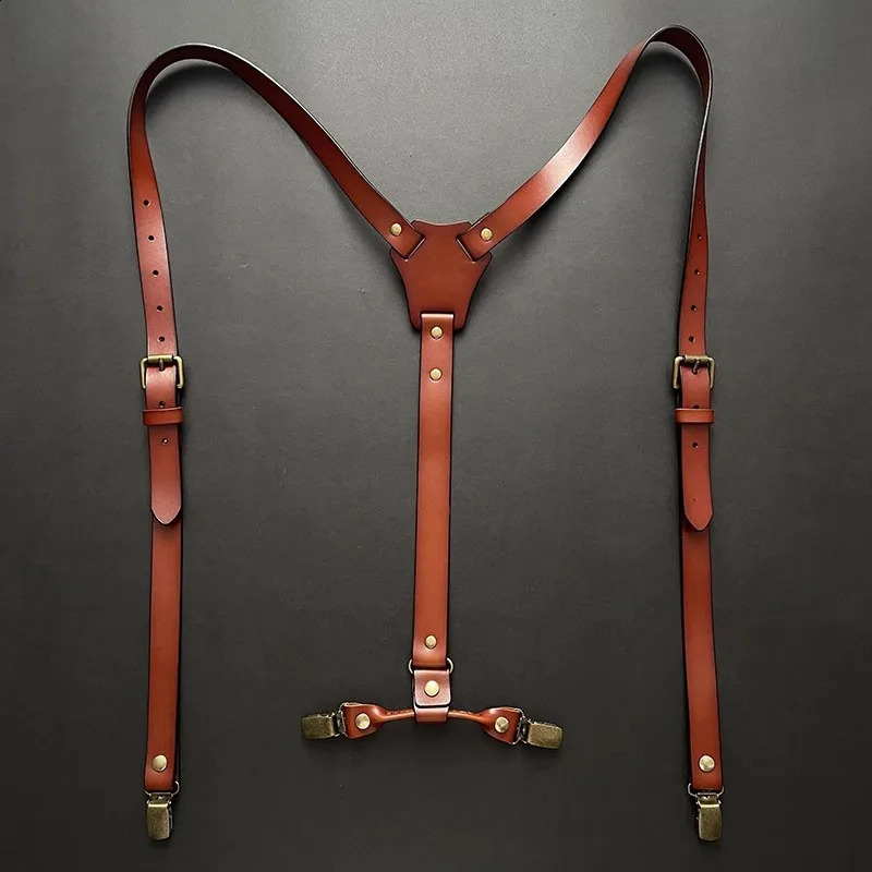 2*115Cm Leather Suspenders Men 4-Clip Y-Back Retro Suspenders Adjustable Suspenders Womens Pants Braces Apparel Accessories 241224