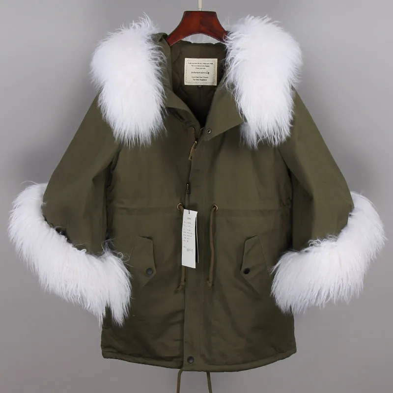MAOMAOKONG natural wool oversized fur collar trumpet sleeve cotton loose coat Womens jacket 241220
